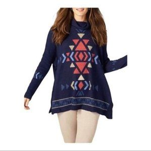 J Jill Poncho Sweater Top Small Blue Pink Southwestern Design Buttons